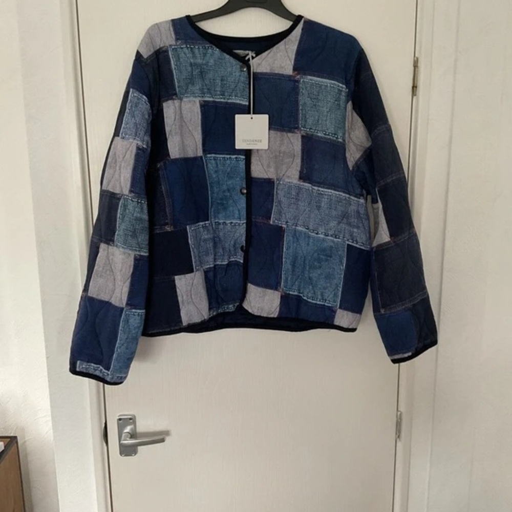 Zara Patchwork Denim Jacket - Blue and Gray